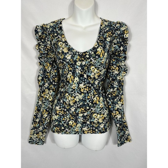 Loft Womens Micro Floral Puff Sleeve Top Size M Cottagecore Boho Prairie Spring - Picture 2 of 11